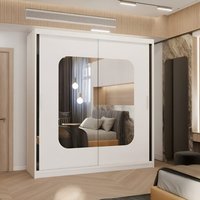 MN Furniture Wardrobe with Double Sliding Mirror Door-LED Light 120x217cm in White | Size: 120x217 cm