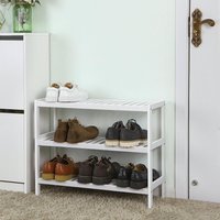 SONGMICS Natural Bamboo Shoe Rack Storage Shelf Multi Room Wood Design in White