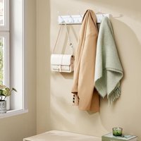 SONGMICS Wall-Mounted Coat Rack 5 Metal Tri-Hooks Pre-Assembled Entryway in White