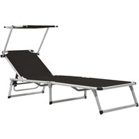 Berkfield Home Folding Sun Lounger with Roof Aluminium & Textilene Black