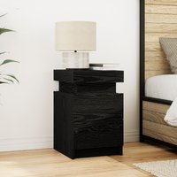 Berkfield Home Bedside Cabinet with LED Lights Black Oak 35x39x55 cm | Size: 35 x 39 x 55 cm