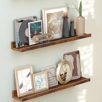 SONGMICS 2 Pieces Wall Shelves Wall Mounted Floating Shelves Raised Edges Racks in Brown