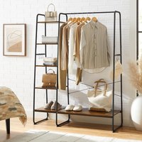 VASAGLE Clothes Rack with Shoe Storage 5 Tier Side Hooks Bedroom in Brown
