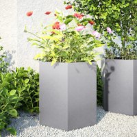 Berkfield Home Garden Planter 2 pcs Hexagon 46x40x45 cm Galvanized Steel in Silver | Size: 46 x 40 x 45 cm