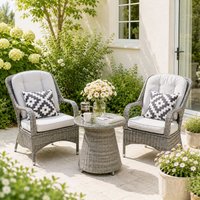 Direct Wicker Bistro Set, Table with 5mm Toughened Glass Top, 2-Piece Aluminium Rattan Chairs, Grey | Size: 2 Pack