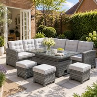 Direct Wicker 8-Seater Premium Aluminium Garden Sofa Set with Rising Table, Grey | Size: 3 Pack