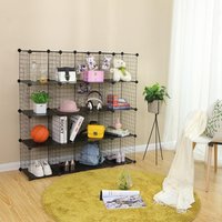 SONGMICS 16 Cube Metal Wire Storage DIY Modular Shelving Grids Organiser in Black
