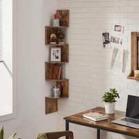 VASAGLE 5 Tier Corner Wall Shelf for Display & Decoration in Brown
