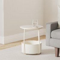 VASAGLE Round End Table Fabric Basket Spacious Modern Bedside Living Room in Medium Beige