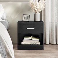 VASAGLE Bedside Table with Drawer Handle Open Compartment End Table in Black