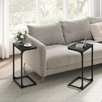 VASAGLE C-Shaped Industrial Side Table Set of 2 Metal Frame Bedroom in Black