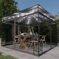 Berkfield Home Gazebo with Mosquito Net&LED String Lights 3x3x2.73m Anthracite in Black