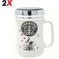 Xample Set Of 2 Starbucks Travel Mug Ceramic Coffee Tea Cup Lid Work Hot Cold Drinks Uk in White