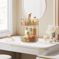 SONGMICS Rotating Makeup Organiser 2 Tier Customisable Skincare Rack in Gold