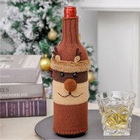 Leaper Knitted Deer Wine Bottle Cover for Christmas Decorations in Brown