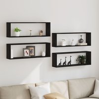 Berkfield Home Wall Shelves - Set of 4, Black Oak, 80x15x26 cm, Made from Engineered Wood | Size: 80 x 15 x 26 cm