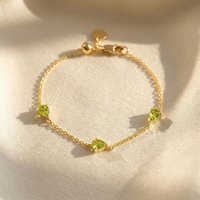 Harfi Women's Peridot August Birthstone Minimalist Gold Bracelet in Green | Size: 7.5 inches