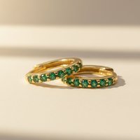 Harfi Women's Emerald May Birthstone Small Huggie Hoop Earrings in Green