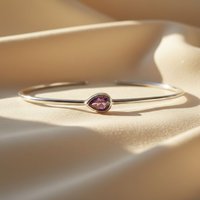 Harfi Women's Minimalist Sterling Silver Ruby July Birthstone Bangle Bracelet in Pink