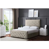 DS Living Allegra Upholstered Beige Ottoman Bed with Headboard | Size: Super King