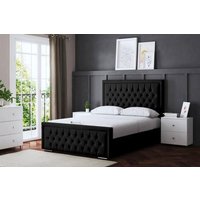 DS Living Allegra Upholstered Black Ottoman Bed with Headboard | Size: Super King