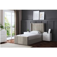 DS Living Elara Winged Beige Panel Bed with Headboard | Size: Single