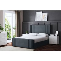 DS Living Elara Winged Steel Panel Ottoman Bed with Headboard in Grey | Size: Small Double