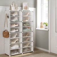 SONGMICS 8-Slot Interlocking Shoe Storage Cabinet Modular Steel Frame Doors in White
