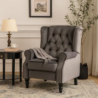 LUXURY LIFE Althorpe Reclining Velvet Armchair Manual Push Back Recliner in Grey