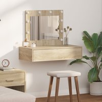 Berkfield Home Wall Hanging Dressing Table with LED Lights Sonoma Oak in Beige