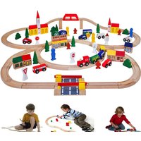 Hygrad Built to Survive Kids Wooden Train Set - 100pcs Kids Children City Traffic Toy