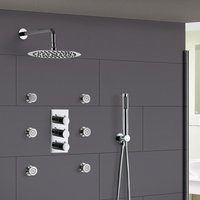 Nes Home Flora 3 Dial 3 Way Round Set - Slim Shower Head, Handset & Body Jets in Silver