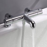 Modern Thermostatic Bath Shower Mixer Tap Deck Pillar Chrome Metallic