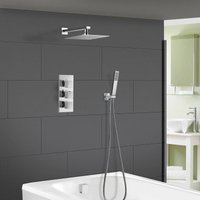 Square 3 Way Concealed Thermostatic Shower Mixer Set Shower Head Handset Bath Filler & Waste Silver