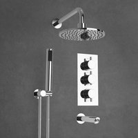 Nes Home Flora 3 Dial 3 Way Round Set - Shower Head, Handset & Bath Filler Spout in Silver