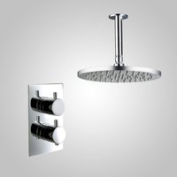 2 Dial 1 Way Round Ceiling Overhead Shower Head Set Silver