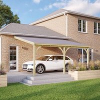 Rutland County Garden Furniture Ltd Felt Shingle Roof Car Port 3 Post, Wood - L350 x W722 cm - Light Green