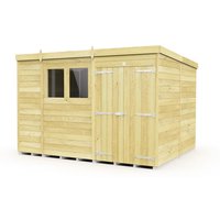 Buttercup Farm 11 x 8 Feet Pent Shed - Double Door W/ Windows - L231 x W329 x H201 cm in Brown