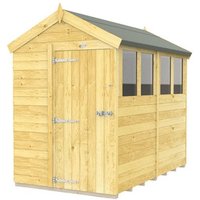Buttercup Farm 5 x 8 Feet Apex Shed - Single Door W/ Windows - L243 x W147 x H217 cm in Brown