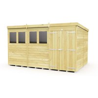 Buttercup Farm 12 x 8 Feet Pent Shed - Double Door W/ Windows - L231 x W358 x H201 cm in Brown