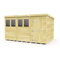 Buttercup Farm 12 x 8 Feet Pent Shed - Single Door W/ Windows - L231 x W358 x H201 cm in Brown