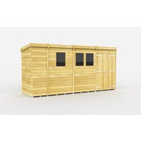 Buttercup Farm 13 x 4 Feet Pent Shed - Double Door W/ Windows - L118 x W387 x H201 cm in Brown