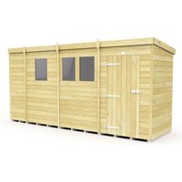Buttercup Farm 13 x 4 Feet Pent Shed - Single Door W/ Windows - L118 x W387 x H201 cm in Brown