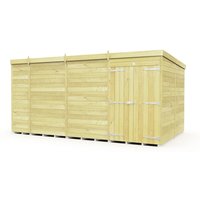 Buttercup Farm 13 x 8 Feet Pent Shed - Double Door W/O Window - L231 x W387 x H201 cm in Brown