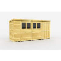 Buttercup Farm 14 x 4 Feet Pent Shed - Double Door W/ Windows - L118 x W417 x H201 cm in Brown