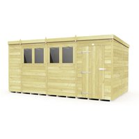 Buttercup Farm 14 x 8 Feet Pent Shed - Single Door W/ Windows - L231 x W417 x H201 cm in Brown