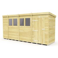 Buttercup Farm 15 x 5 Feet Pent Shed - Single Door W/ Windows - L147 x W454 x H201 cm in Brown