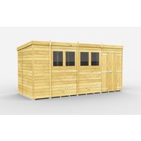 Buttercup Farm 15 x 6 Feet Pent Shed - Double Door W/ Windows - L178 x W454 x H201 cm in Brown