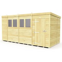 Buttercup Farm 15 x 6 Feet Pent Shed - Single Door W/ Windows - L178 x W454 x H201 cm in Brown