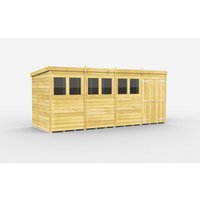 Buttercup Farm 16 x 6 Feet Pent Shed - Double Door W/ Windows - L178 x W474 x H201 cm in Brown